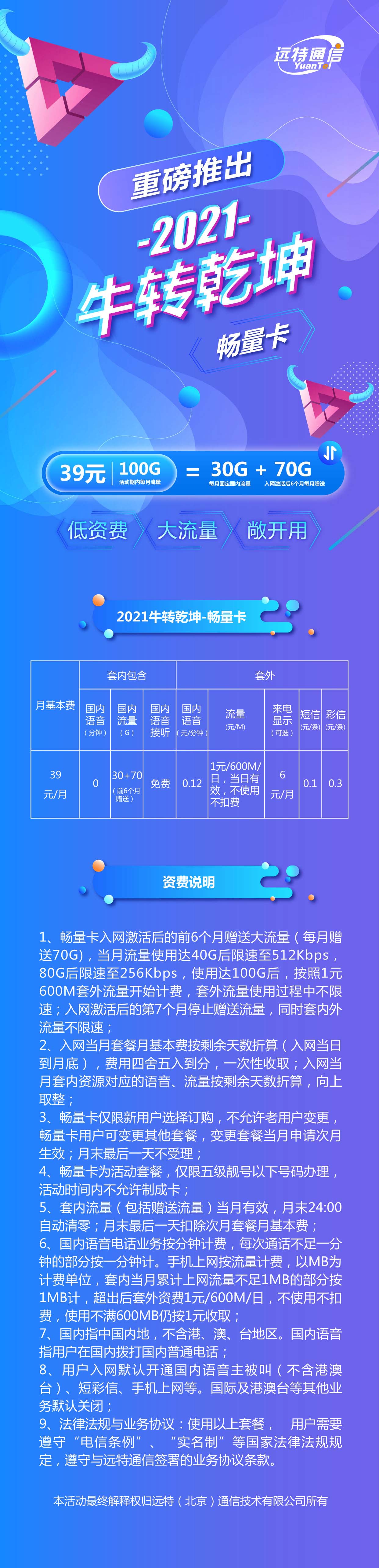远特通信重磅推出 2021牛转乾坤-畅量卡