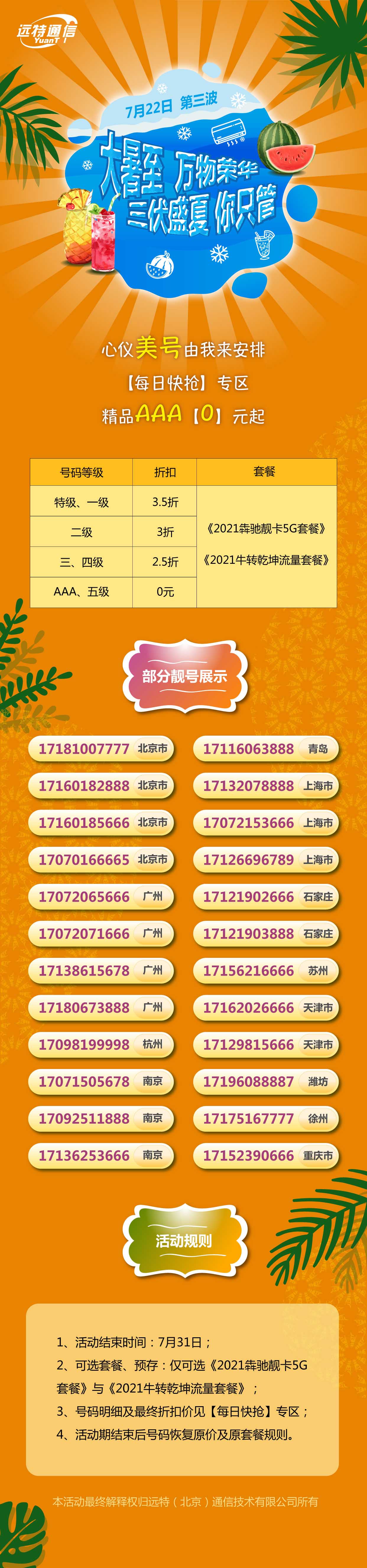 远特通信靓号套餐活动